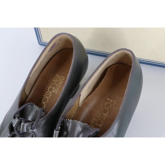 NOS Vintage 90s Streetwear Womens 7 B Braided Leather Chunky Heel Shoes Gray USA - Picture 3 of 9